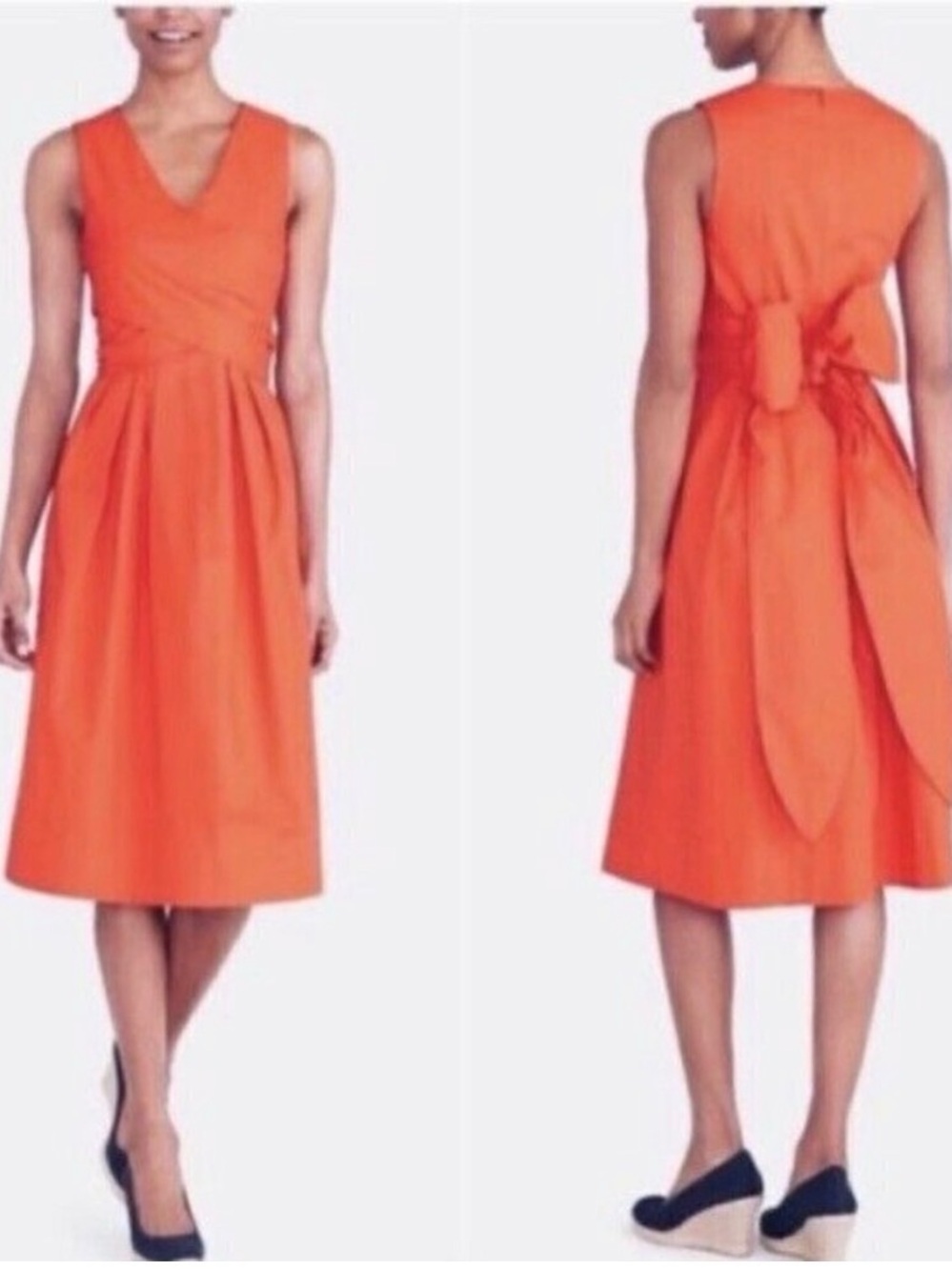 ‼️SALE‼️J. by J. Crew Women Orange Wrap Front Tie Back Bow Midi Dress Size 4